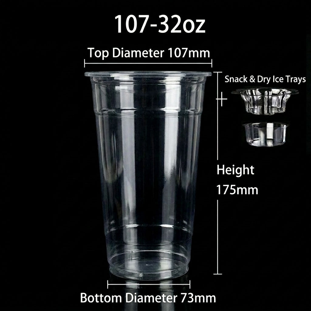 qiecha™ 3-in-1 Dry Ice Smoked Beverage Cup Set – PET Clear Cup + Double-Layer Tray Cup, suitable for fruits, tea, and parties.