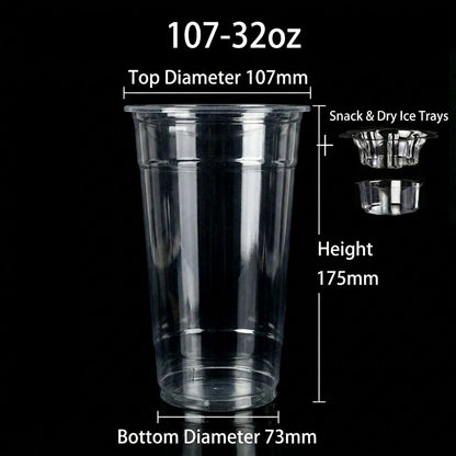 qiecha™ 3-in-1 Dry Ice Smoked Beverage Cup Set – PET Clear Cup + Double-Layer Tray Cup, suitable for fruits, tea, and parties.