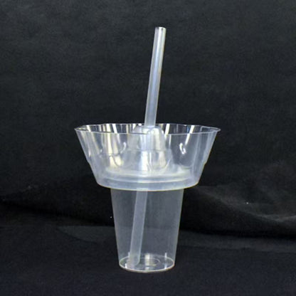 Trendy hot pot cup, double-layer catering cup, exclusive sample link (order quantity 2 sets, receive 2 sets). Bowl on top, cup on the bottom, suitable for snacks and drinks. Comes with a thick straw.