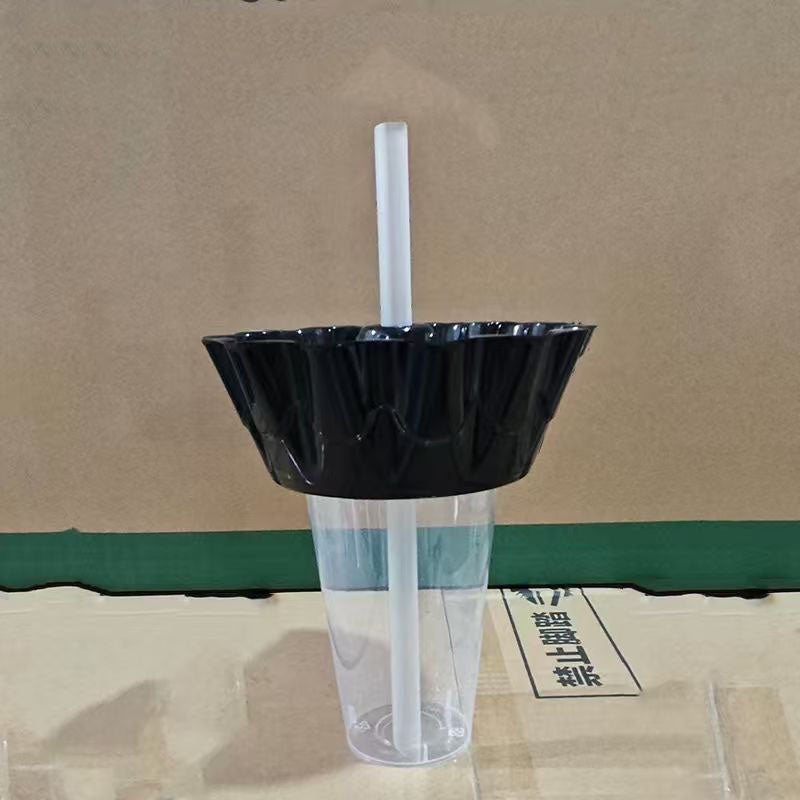 Trendy hot pot cup, double-layer catering cup, exclusive sample link (order quantity 2 sets, receive 2 sets). Bowl on top, cup on the bottom, suitable for snacks and drinks. Comes with a thick straw.