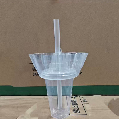 Trendy hot pot cup, double-layer catering cup, exclusive sample link (order quantity 2 sets, receive 2 sets). Bowl on top, cup on the bottom, suitable for snacks and drinks. Comes with a thick straw.