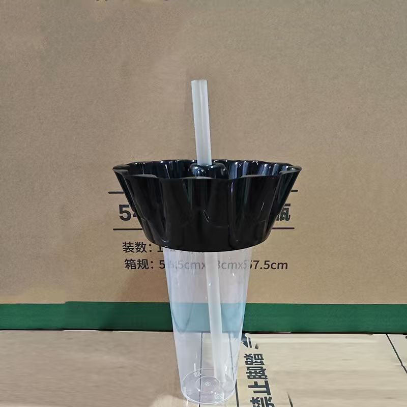 Trendy hot pot cup, double-layer catering cup, exclusive sample link (order quantity 2 sets, receive 2 sets). Bowl on top, cup on the bottom, suitable for snacks and drinks. Comes with a thick straw.
