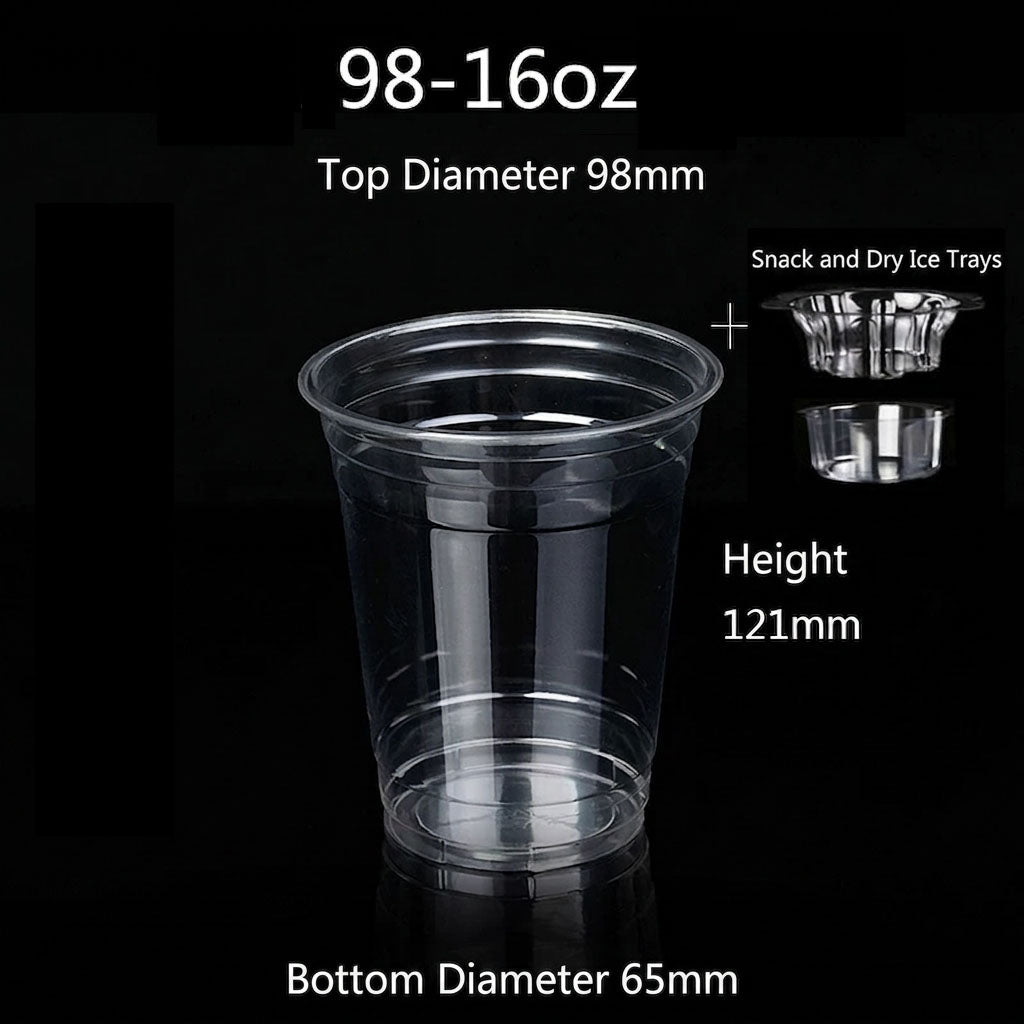 qiecha™ 3-in-1 Dry Ice Smoked Beverage Cup Set – PET Clear Cup + Double-Layer Tray Cup, suitable for fruits, tea, and parties.