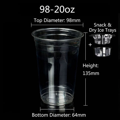 qiecha™ 3-in-1 Dry Ice Smoked Beverage Cup Set – PET Clear Cup + Double-Layer Tray Cup, suitable for fruits, tea, and parties.