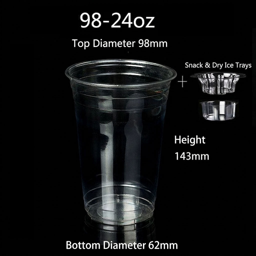 qiecha™ 3-in-1 Dry Ice Smoked Beverage Cup Set – PET Clear Cup + Double-Layer Tray Cup, suitable for fruits, tea, and parties.