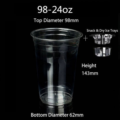 qiecha™ 3-in-1 Dry Ice Smoked Beverage Cup Set – PET Clear Cup + Double-Layer Tray Cup, suitable for fruits, tea, and parties.