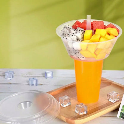 Trendy hot pot cup, double-layer catering cup, exclusive sample link (order quantity 2 sets, receive 2 sets). Bowl on top, cup on the bottom, suitable for snacks and drinks. Comes with a thick straw.
